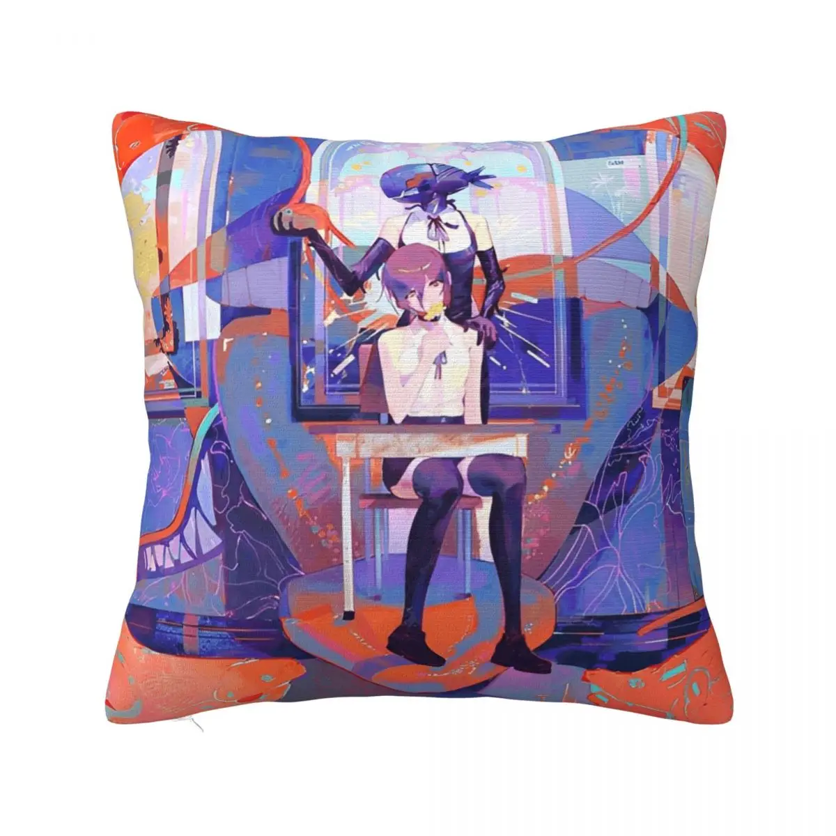Chainsaw Man Reze Pillowcase Polyester Cushion Cover Decor Anime Bombs Devil Pillow Case Cover Chair Zipper 18'