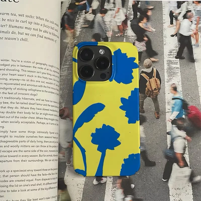 حافظة لهاتف آيفون 17Air 16E 15 PROMAX 14 15 16Plus 13 12 MINI 11 XR غطاء هاتف أكريليك أصفر أزرق متباين #2