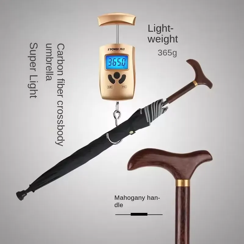 

365g Carbon Fiber Cane - Non-Slip Elderly Walking Stick, Umbrella Crutches with Mahogany Handle, Telescopic Cane for Seniors