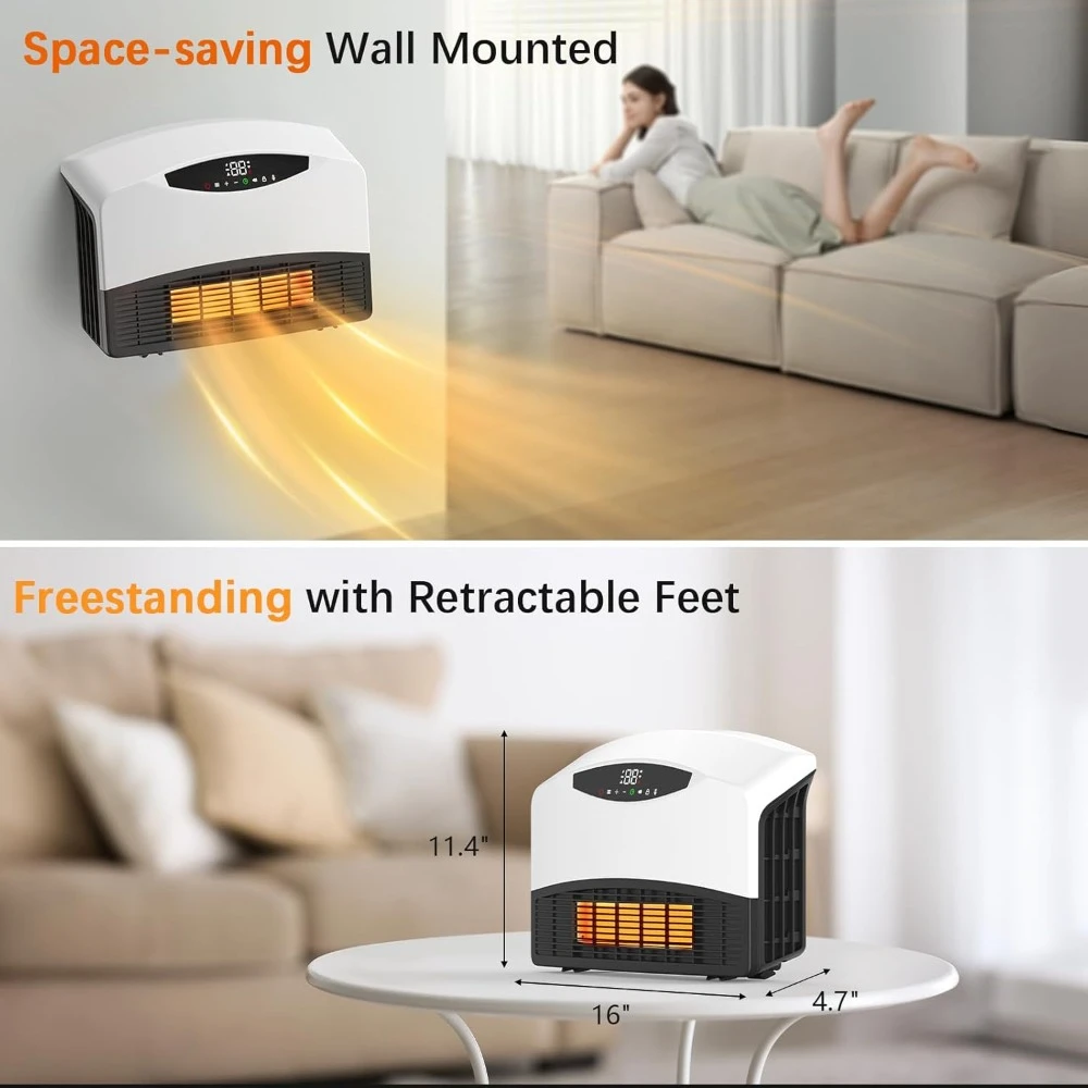 Smart Wall Heaters 1500W for Indoor Use Space Heater Adjustable Thermostat Easy-mounted Heater Remote and WiFi Control