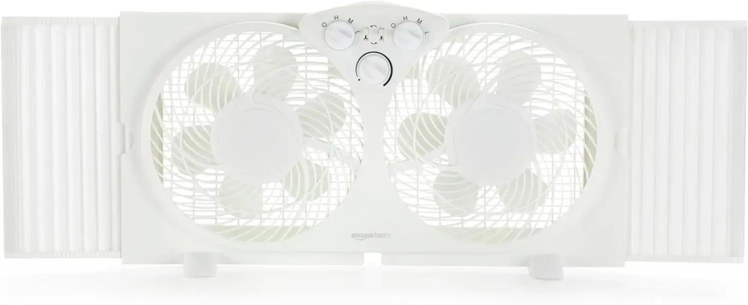 Ventilador de ventana de 63 vatios con controles manuales, hojas de flujo de aire Reversible doble de 9 pulgadas, blanco, nuevo, 2024