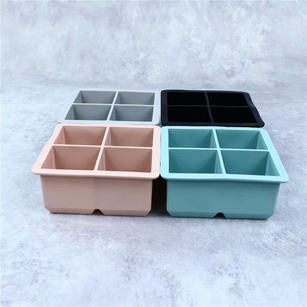 4 Grid Big Ice Tray Mold Giant Jumbo Large Food Grade Silicone Ice Cube Square Tray Mold DIY Ice Maker Ice Cube Tray