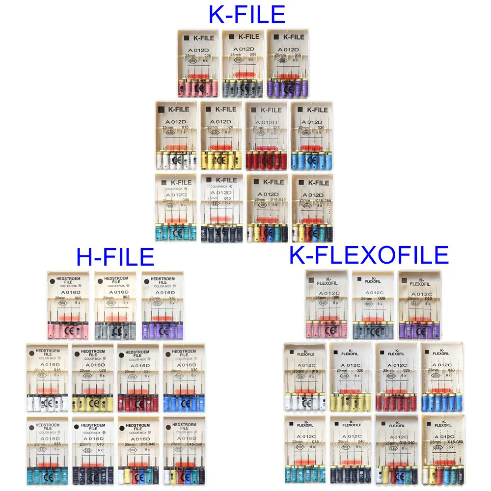 10Packs/Box Dental K-FILE H-FILE K-FLEXOFILE SPREADER Endo Root Canal C+ Files HEDSTROEM Hand Use Dentistry Endodontic All Types