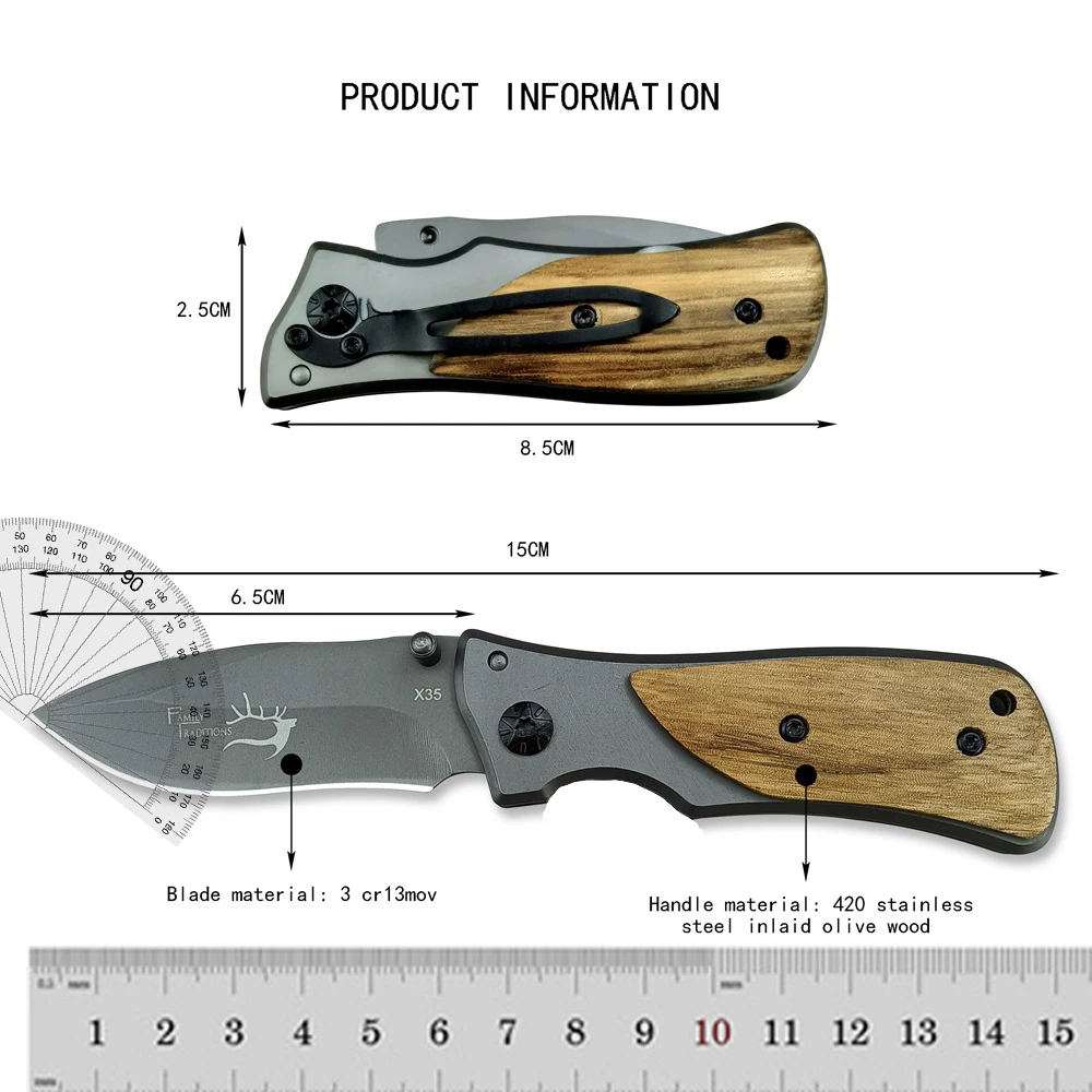 BK X35 Folding Pocket Knife 3Cr13Mov Blade 420 Steel with Olive Wood Handles Outdoor Tactical Hunting Camping EDC Multitool