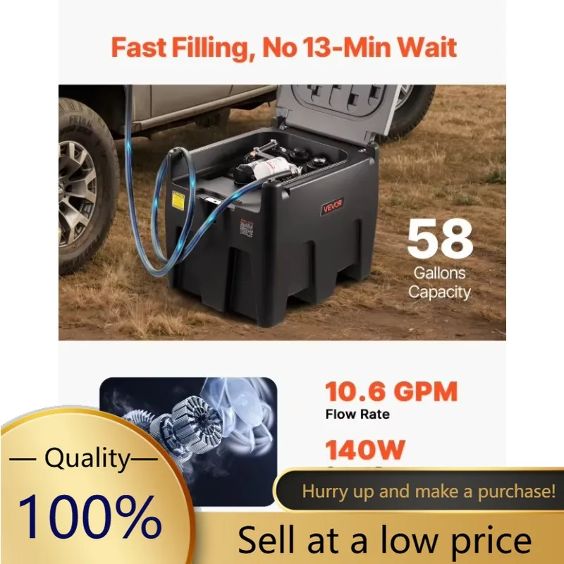 

Portable Diesel Tank, 58 Gallon Capacity & 10 GPM Flow Rate, Fuel Tank with 12V Electric Transfer Pump and 13.1ft Rubber Hose