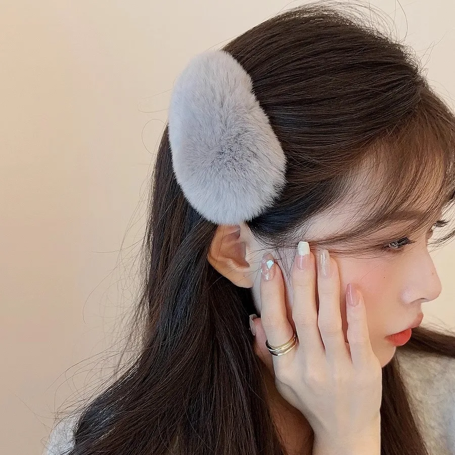 Autumn and Winter Leopard Print Furry Hairpin Korean Super Fairy Plush Hair Accessories Rabbit Fur Super Cute Fur BB Side Clip