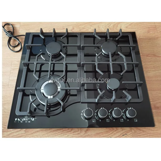 Built-in 4 Burner Tempered Glass Gas/Electric Hob Electronic Ignition 24inch Energy-Efficient Cooking Stove Flameout Protection