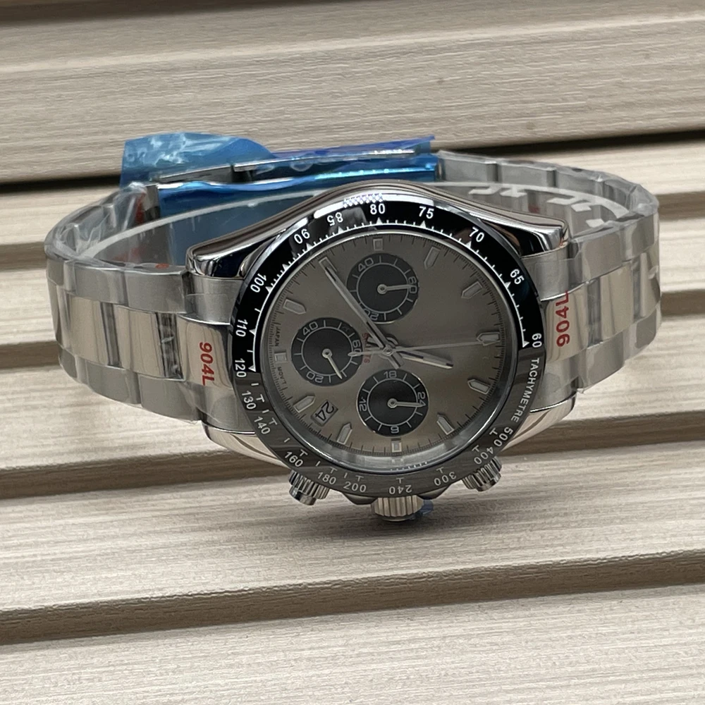 40mm Panda VK63 Movement Luxury Sapphire Mirror No Logo Fashion Waterproof Multifunction Three Eyes Chronograph Quartz Watch