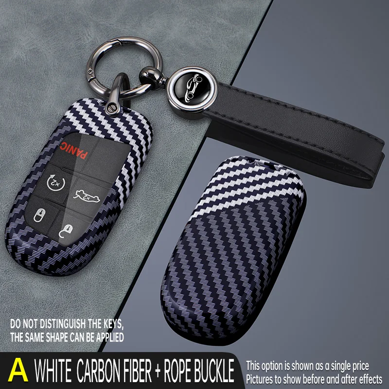 Carbon Car Key Cover Fob Case Shell for Jeep Grand Cherokee Dodge Dart Journey RAM 1500 Charger Challenger Durango Chrysler 300