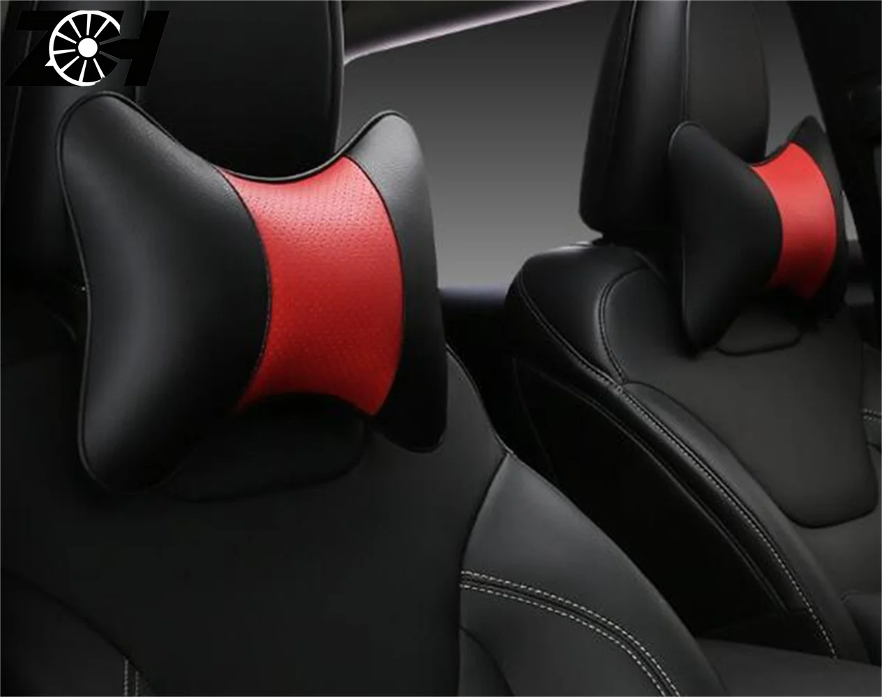 2 Pieces Univesal Car with headrest seat neck pillow four seasons common bones pillow black brown