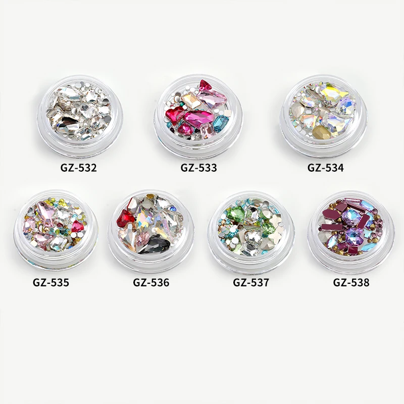 1 Jar Mix Shapes Sparkle Colorful Sharp Flatback Diamonds Crystal Nail Art Rhinestones Jewel Decoration Manicure Charms Supplier