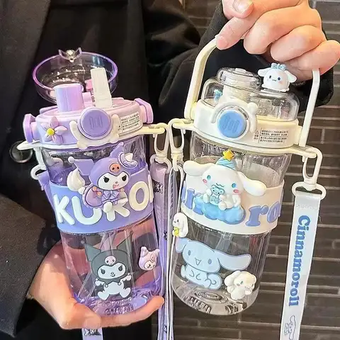 Neuer Stil Kawaii Zeichentrickfigur Kuromi, hohes Aussehen, niedlicher, hochtemperaturbeständiger Kinderbecher aus Kunststoff mit großer Kapazität