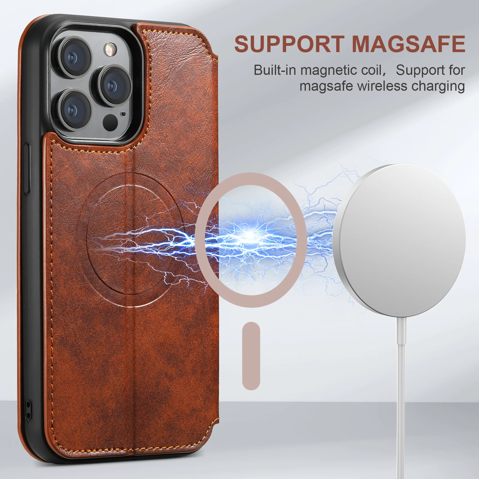 SUTENI Luxury Oil Wax Leather Magsafe Case for iPhone 16 Pro Max 12 13 Pro 14 15 Plus Wireless Charging Flip Cover Wallet Case