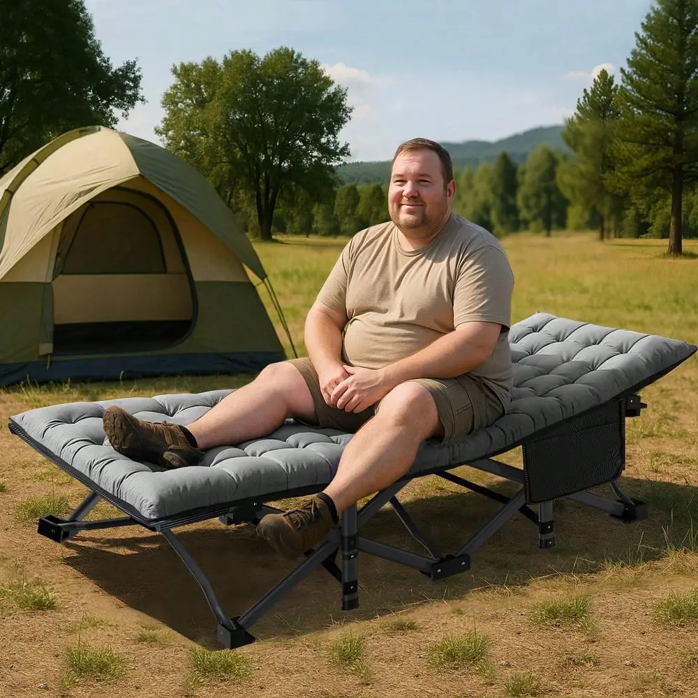 

Раскладная походная кровать XXL с матрасом, сверхпрочная портативная кровать для взрослых для отдыха на природе с сумкой для переноски, походные раскладушки для путешествий