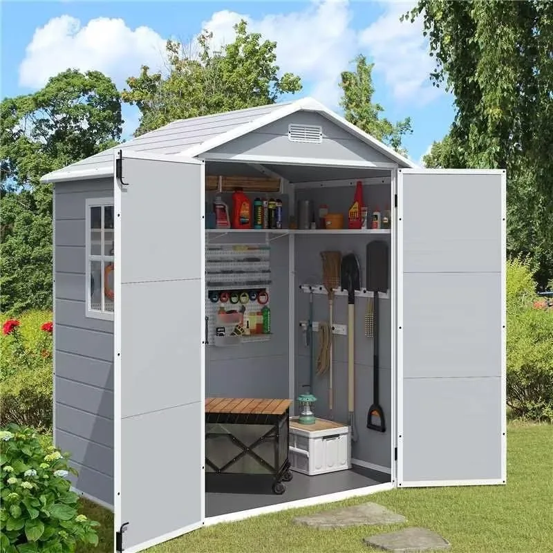 Outdoor Storage Shed,  6 X 4 FTResin Shed with Floor and Lockable Door, Plastic Garden Tool Outside Sheds for Patio Backyard