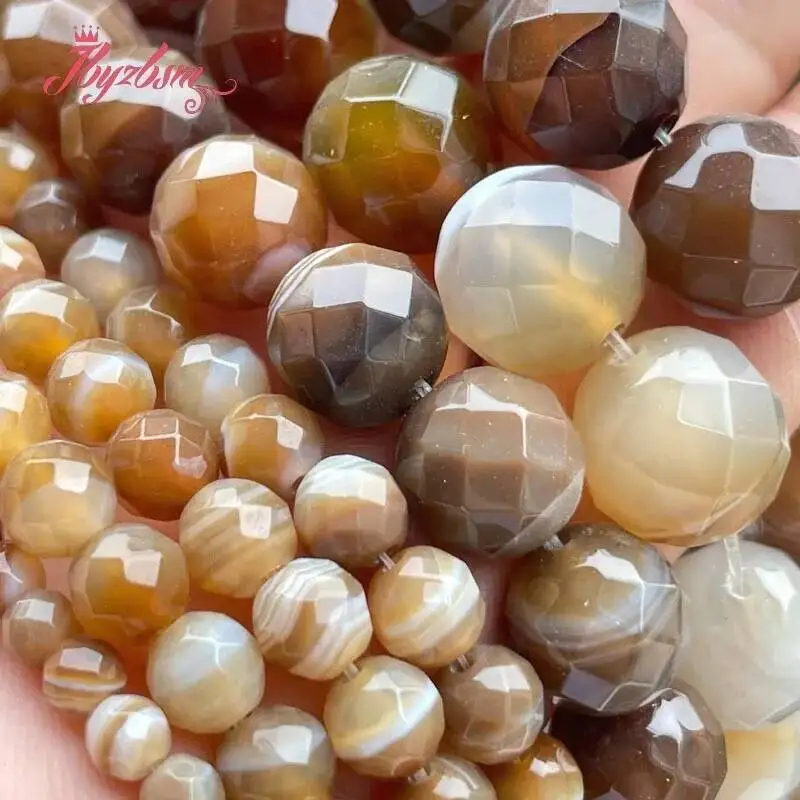 6mm/8mm/10mm Round Faceted Stripe Brazil Agate Natural Stone Beads For Jewelry Making DIY Necklace Bracelet 7 Inches/15Inches