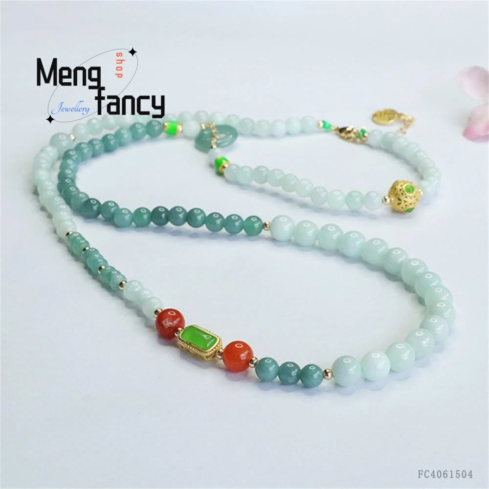 Natural A-goods Jadeite Necklace Blue Water Ping On Buckle Jade Stone Bracelet Exquisite High-grade Luxury Quality Fine Jewelry