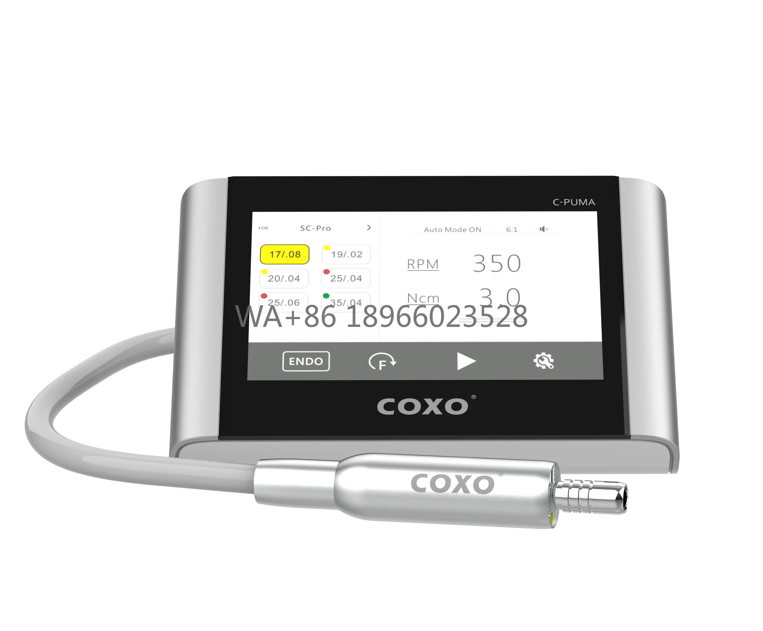 COXO C-Pumas Master Dental Equipment Electrical Motor Endo Motor 2 in 1 With 1:5/6:1mini Head Contra Angle  5 Inch Touch Screen