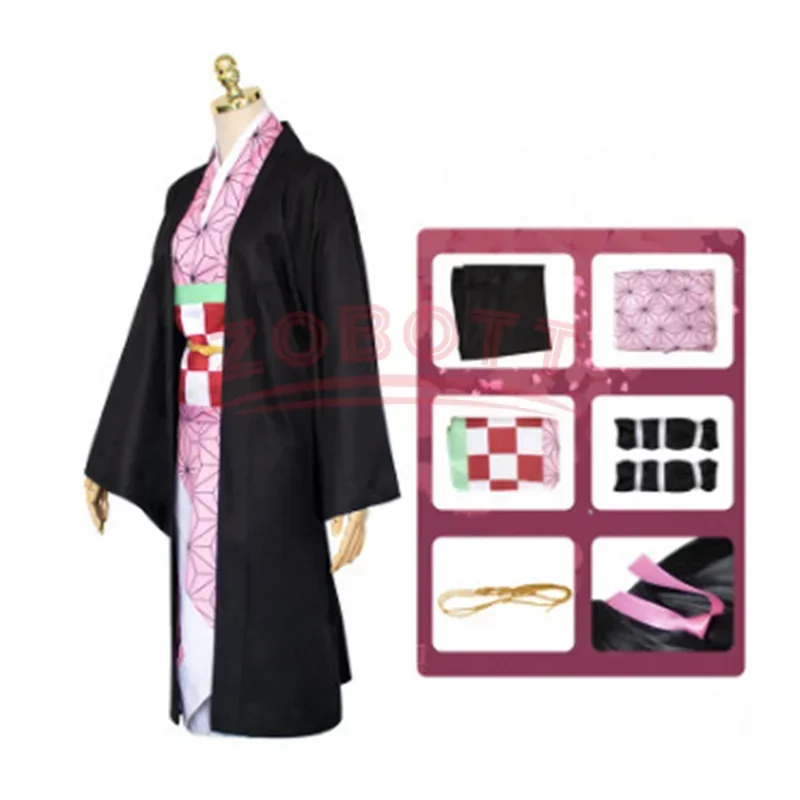 Anime Kimetsu No Yaiba Kamado Nezuko disfraz de Cosplay Kimono Demon Slayer pelucas de Cosplay pelos traje de Carnaval para mujer