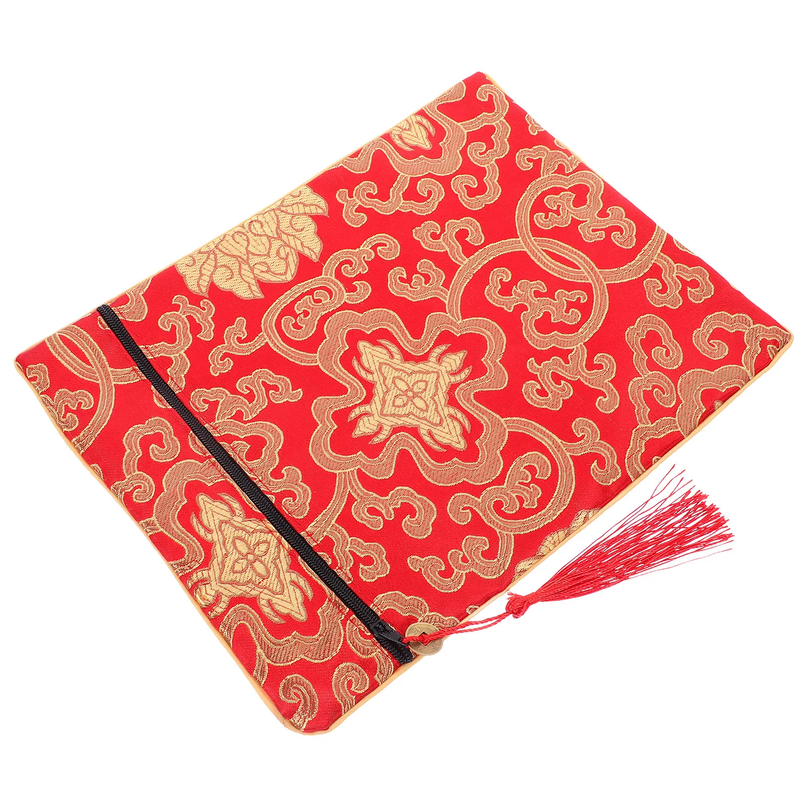 

Yellow Dragon Embroidered Silk Scripture Bag 20x25cm Robust Fabric Carrier for Buddhist Books Documents Zen Practice