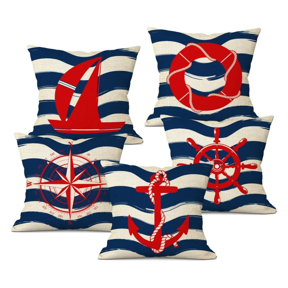 

Nautical Style Cushion Cover Anchor Sailor Sailing Sofa Decorative Throw Pillow Case for Home Decor
