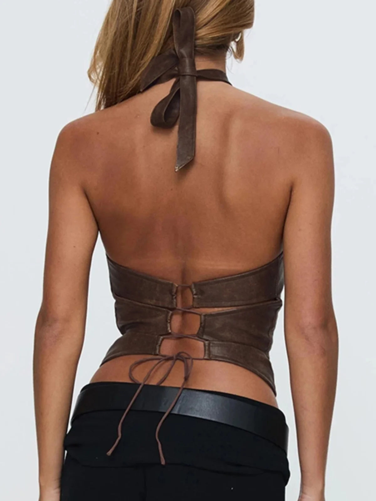 سترة Romore Leather ter Ne بحزام دائري وحزام كتف متوسط مشوي بني للشارع Sle بقصة ضيقة للنساء