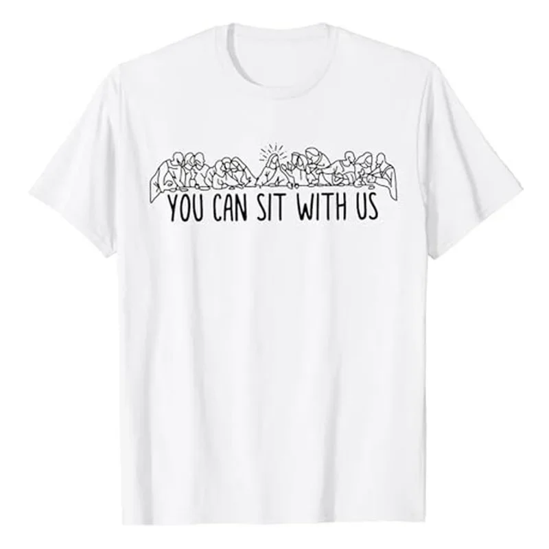 You Can Sit with U.s Jesus and Twelve Apostles T-Shirt Easter Jesus Christ Clothes Humor Funny Faith Saying Tee Pastor Top Gifts