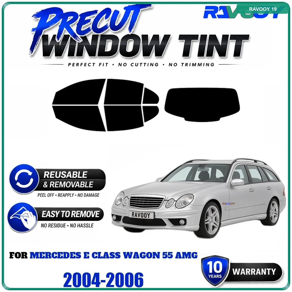 Precut Window Tint, Reusable Removable EPU Film, Custom Fit for Mercedes E Class Wagon 55 AMG 2004-2006, UV Heat Protection