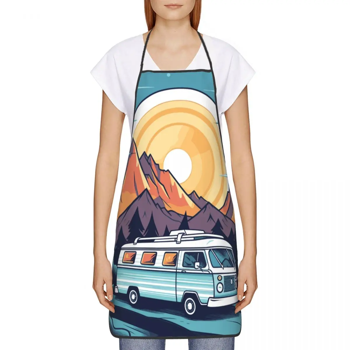 Custom  Adventure Camping Mountain Campers Bib Apron Men Women Unisex Kitchen Chef Tablier Cuisine for Cooking Baking Gardening