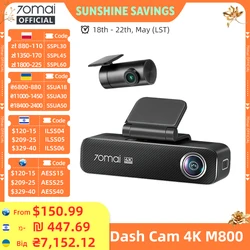 70mai Dash Cam 4K M800 2160P eMMC Built-in 128GB GPS ADAS Support 24H Parking Guard 4G Compatible Upgraded Ver. of 70mai M500