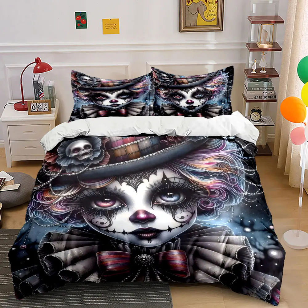 Colorful Painted Elegant Clown Art Print Bedding Set 1 Duvet Cover 2 Pillowcases for Adult and Children Luxury Gift Full Size