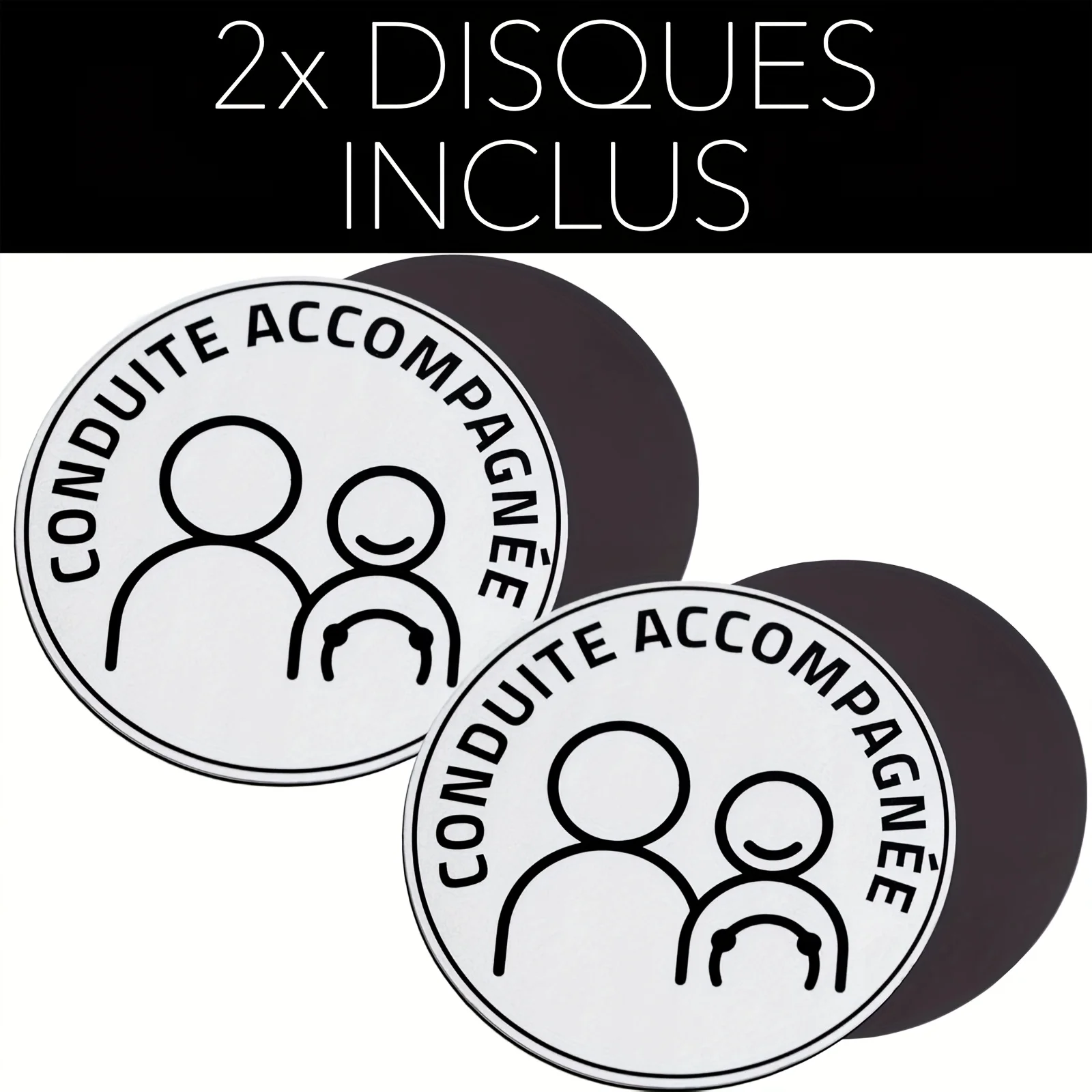 

1/2 PCS French New Driver Magnetic Sticker - Waterproof , "CONDUITE ACCOMPAGNEE" Text Ideal for Beginners' Driving Practice