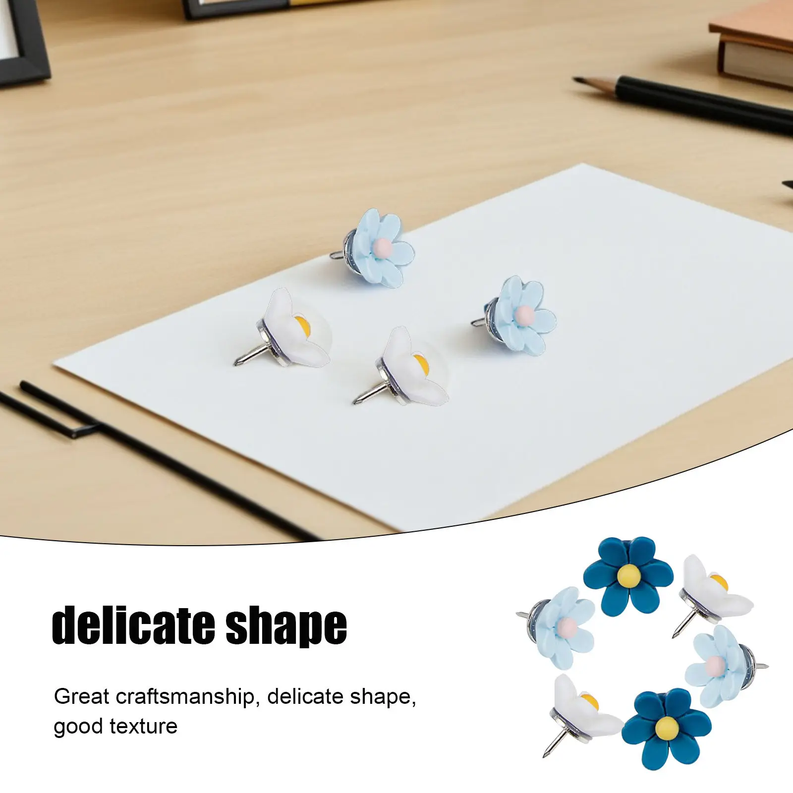 

50 шт. милых синих декоративных кнопок-гвоздиков в форме цветов для фотографий, заметок, пробковых досок, для дома, офиса, школы