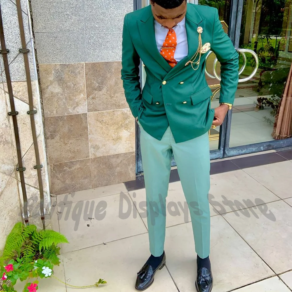 Fashion Men Suit 2 Pieces Patchwork Color Double Breasted Slim Fit Formal Business Wedding Party Tuxedo Outfit High Quality