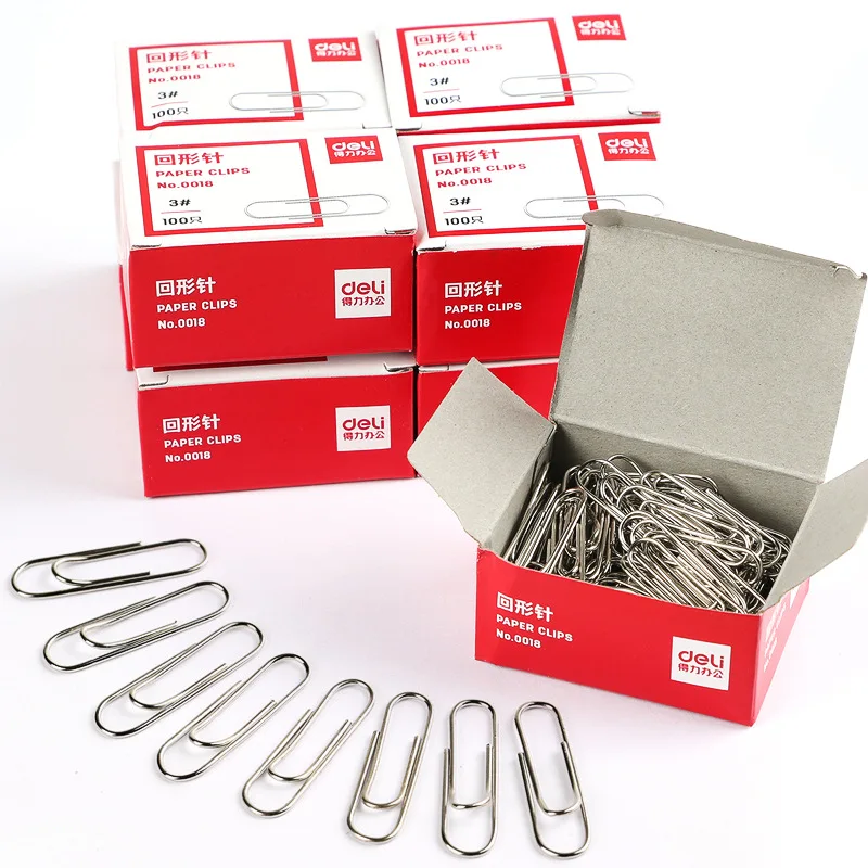 100 Pcs/box Silver Regular 29mm Paper Clips Bookmark Metal Nickel Plated Rust Proof Office Stationery