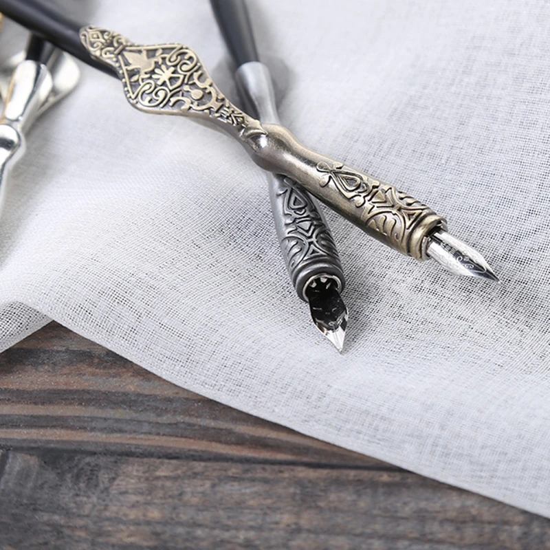 B95D Vintage Metal Dip Pen Antique Fountain Dip Pen Beginner  Gift for Art Design Drawing