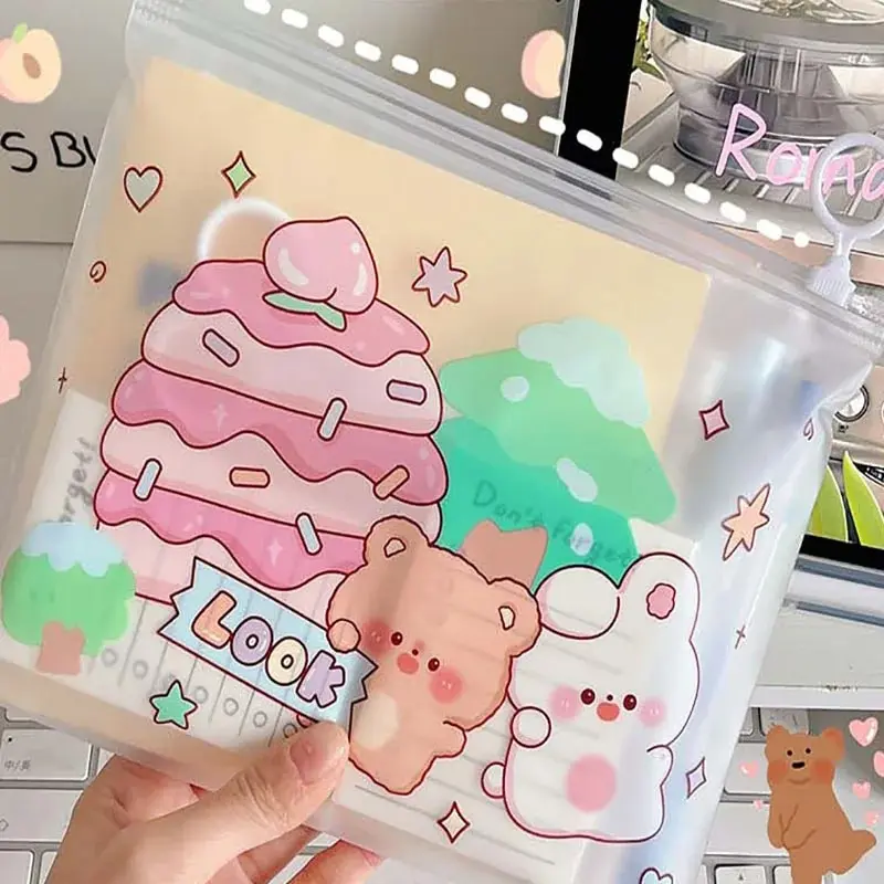 10pcs Cartoon South Korea Multi Use Cute Snacks with Loop Zipper Bag Girl Heart Little Bear Jewelry Candy Mask Storage Bag