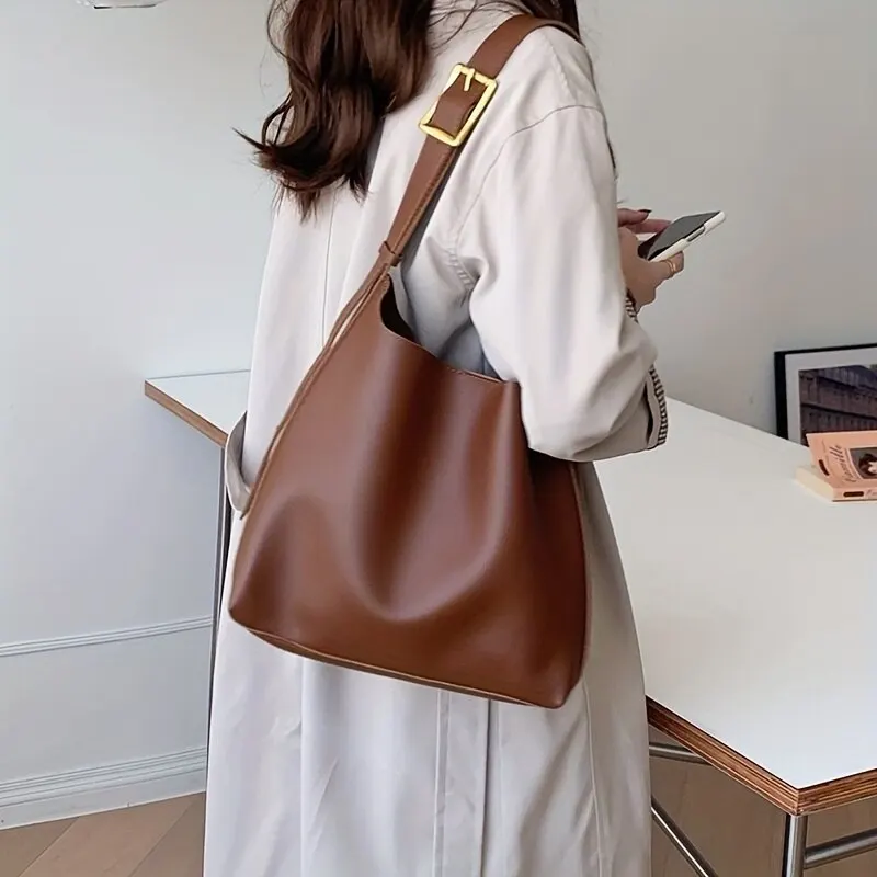 Bolso bandolera para mujer, bolso bandolera de moda sólido, bolso bandolera de piel sintética minimalista para trabajar