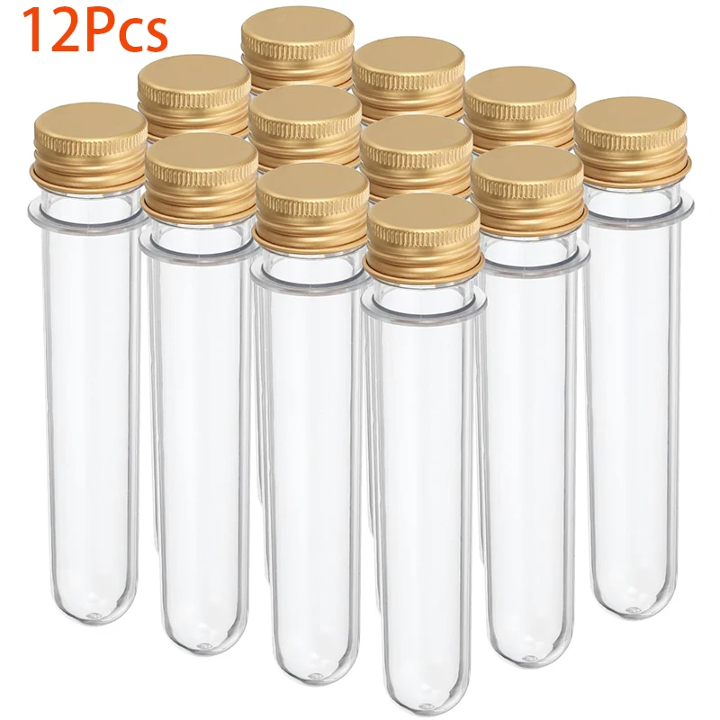 12Pcs 40ml PET Plastic Bottle Beverage Test Tube Shape Bottle Screw Cap Seal Packaging Bottles