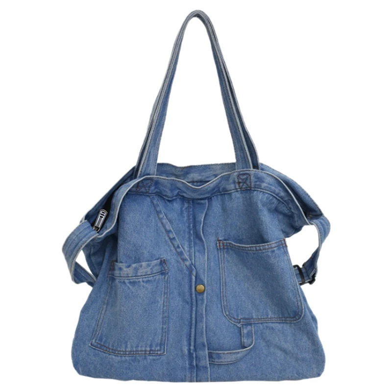 Abqr nova rede vermelha denim bolsa de ombro mensageiro casual selvagem portátil sacola de compras lona bolsa feminina azul claro