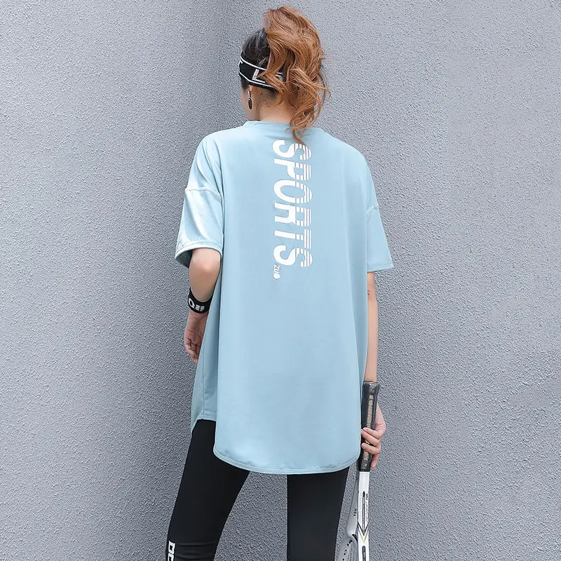2024 Summer Motion Women New Loose Motion Letter Printing Fashion Large Size Round Neck Short Sleeve Comfortable All-match Tops