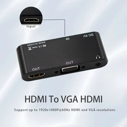 HDMI para divisor VGA, adaptador para PS4 Pro, Chromebook, TV com áudio, 3.5mm Jack, 1080P60HZ