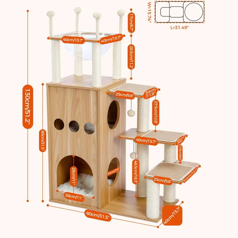 Imagem -02 - Árvore para Gato Grande Torre de Madeira Resistente Castelo de Isco Francês Tigela Clara para Gatinhos e Pet Apto para Gatinhos Ilha Coon 35 Libras