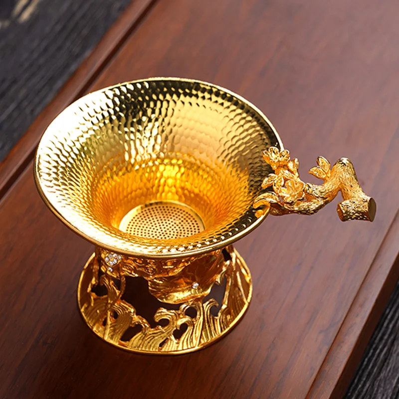 tea bowl creative plum blossom handle tea filter gilded tea filter screen Kung Fu tea set accessories tea making filter tea set