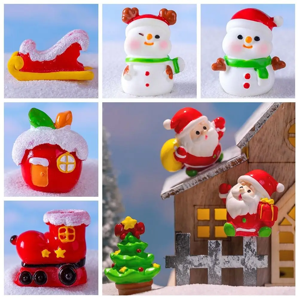 Resin Christmas Figurines Santa Clause Mini Cartoon Snowman Statue Home Decorations Dollhouse Ornament Miniature Knick-knacks