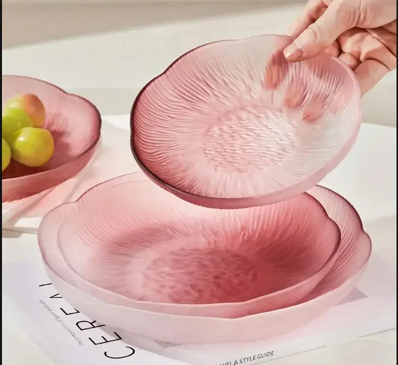 

Light Luxury Crystal Glass Fruit Plate Salad Bowl Restaurant Main Dish Dessert Cake Service Tray Home Kitchen Tableware