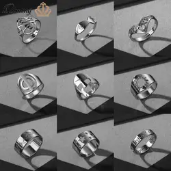 QIMING Silver Minimalist Stainless Steel Finger Ring Adjustable Statement Couple Jewelry Punk Molecule Women Rings