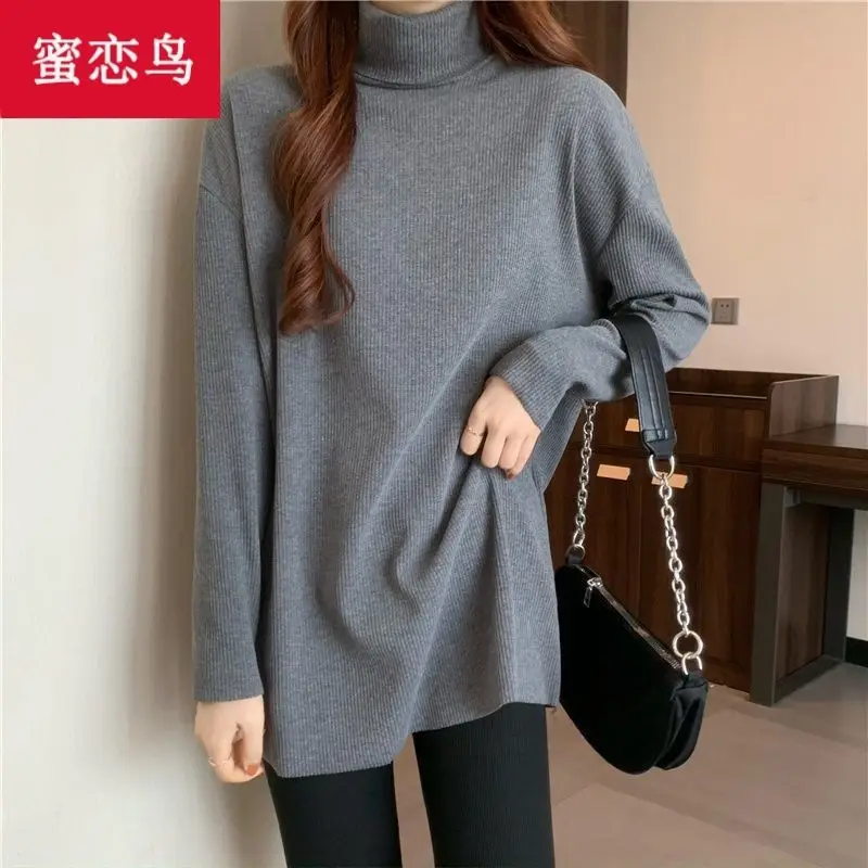 

High-neck Base Shirt for Women in Autumn and Winter New Loose Slim Inner Mid-length Long-sleeved T-shirt Top
