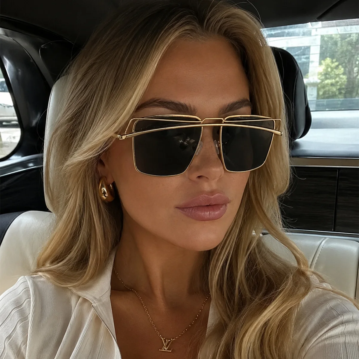 Women Hollow Metal Square Sunglasses Fashion Double Layer Frame Sun Glasses UV400 Shades for Ladies Party Beach Eyewear
