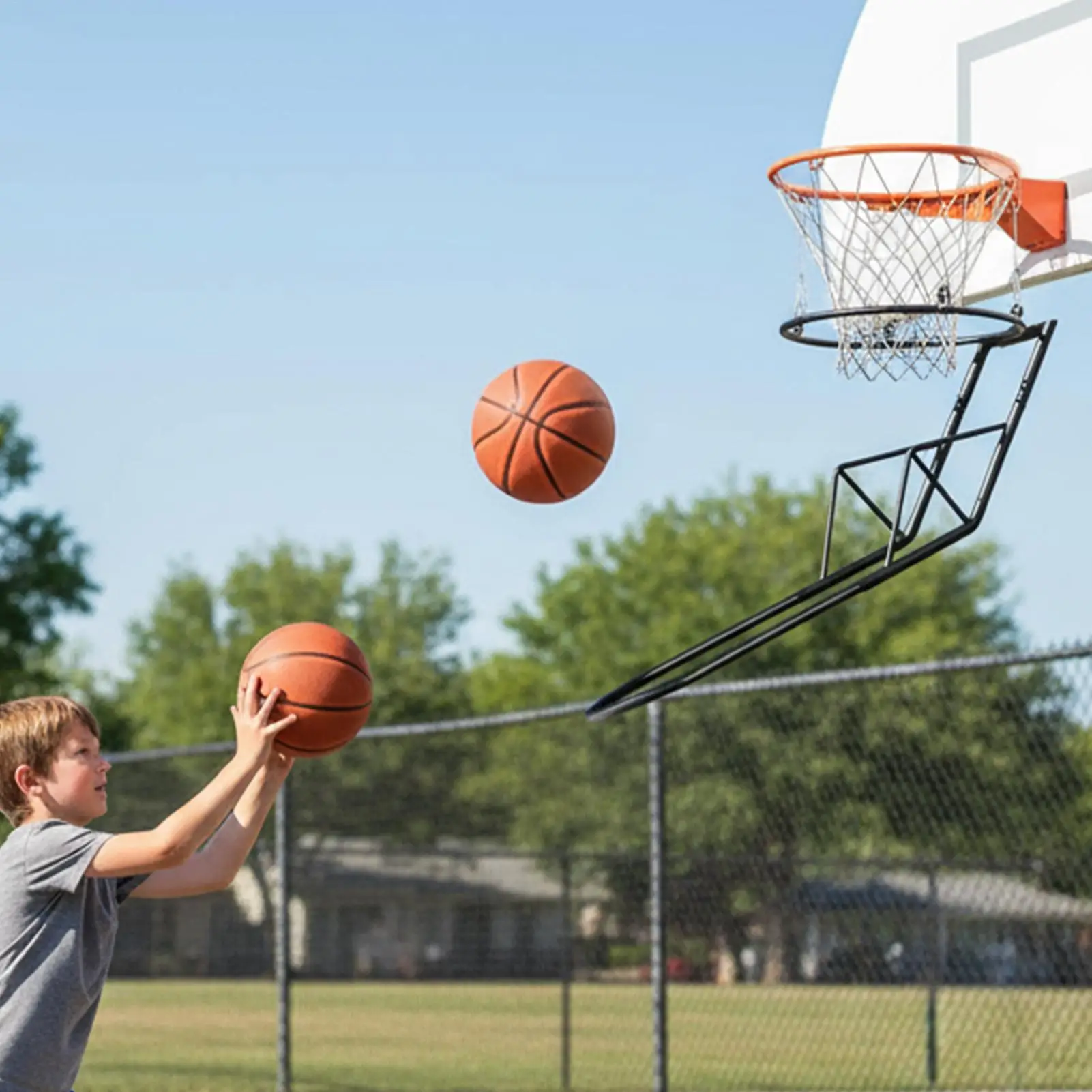 

Basketball Return Trainer Automatic Rebounder Metal Ball Catcher for Hoop, Solo Practice in Backyard Court Gym